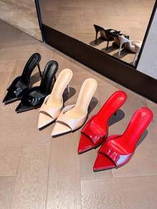 SHEIN ICON 裸色高跟凉鞋，方头性感露跟细高跟鞋，适合夏季，建议根据尺码表订购大一码，红色鞋子 - 紅色 - 查看 8