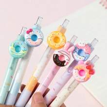 6pcs Donut Neutral Pen Back To School Season Cartoon Cute Press Pen Resin Creative Styling Pen Suitable For Students Teacher School Supplies Mother's Day Gift (Black Ink 0.5mm Smooth Writing)