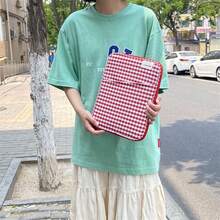 YOONI 13-14英寸笔记本电脑保护套，9.7-11英寸平板电脑包，韩式格纹，减震衬垫，轻便大容量，适合办公、上学、通勤，返校礼物，女士适用 - 綠色 - 查看 17