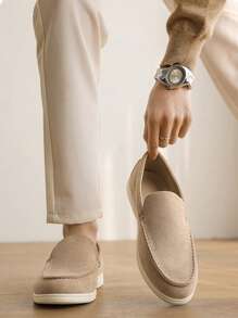 Men's Slope Heel Loafers - Minimalist Four Seasons Casual Shoes,2025 New Formal Men's Fashion Versatile Slope Heel Shoes,One Stirrup Loafers,Suitable For Outdoor, Everyday Wear, And Street Style - Available In Black, Gray, Beige, And Blue, Comfortable Shoes