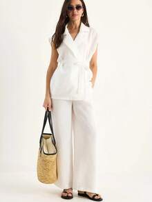 Bluzka z paskiem i szerokimi nogawkami BIANCO LUCCI - Biały - Zobacz 8