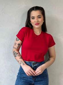 Women's Basic Plain T-Shirt BlouseSimpleCasual100%CottonComfortable - Đỏ - Xem 2