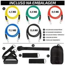 Kit 11 Elastic Extender Functional Training Home Gym Gymnastics - Multicolor - View 3