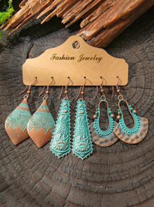 TopHanqi Conjunto de 18/3 pares de pendientes vintage de estilo bohemio en color bronce para mujeres, pendientes geométricos con turquesa sintética, aptos para uso diario, transporte, fiesta, citas, fotografía callejera, todas las estaciones