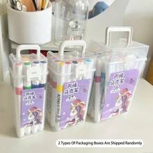 Acrylic Markers For Primary School Students' Art Painting, Unicorn Astronaut Theme Washable Non-Transparent Stackable Color Pen Children's Paintbrush, Ideal Back-To-School Gift, Safe And To Stimulate Children's Color Perception Ability Box Storage(48 Colors Shipped Randomly),Back To School