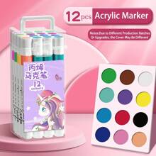 Acrylic Markers For Primary School Students' Art Painting, Unicorn Astronaut Theme Washable Non-Transparent Stackable Color Pen Children's Paintbrush, Ideal Back-To-School Gift, Safe And To Stimulate Children's Color Perception Ability Box Storage(48 Colors Shipped Randomly),Back To School