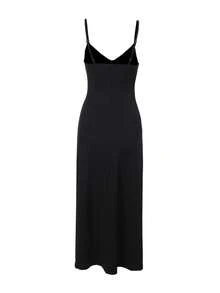 WOWDARK Women's Autumn Ruffle Patchwork Spaghetti Strap Dress - Black - View 3