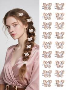 10 件可爱简约花朵和蝴蝶发夹，优雅仿珍珠和水钻设计，适合女士、青少年和女孩，非常适合派对、日常穿着和礼物（生日、节日）、发饰、夏季配饰、旅行、爪夹、发夹、发夹