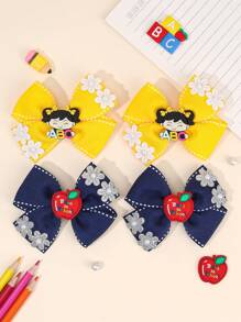 4 pezzi Accessori per il ritorno a scuola, fiocchi per capelli decorativi in cartone animato, mollette per unghie a forma di mela colorata, fermagli per decorazione a cerchio, accessori per i capelli carini per bambini piccoli, regali per feste di ritorno
