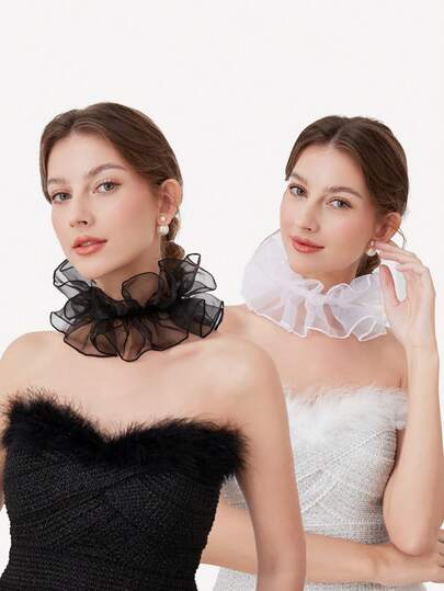 1pc Fashionable Solid Color Mesh Women Faux Collar For Dress For Christmas Decor