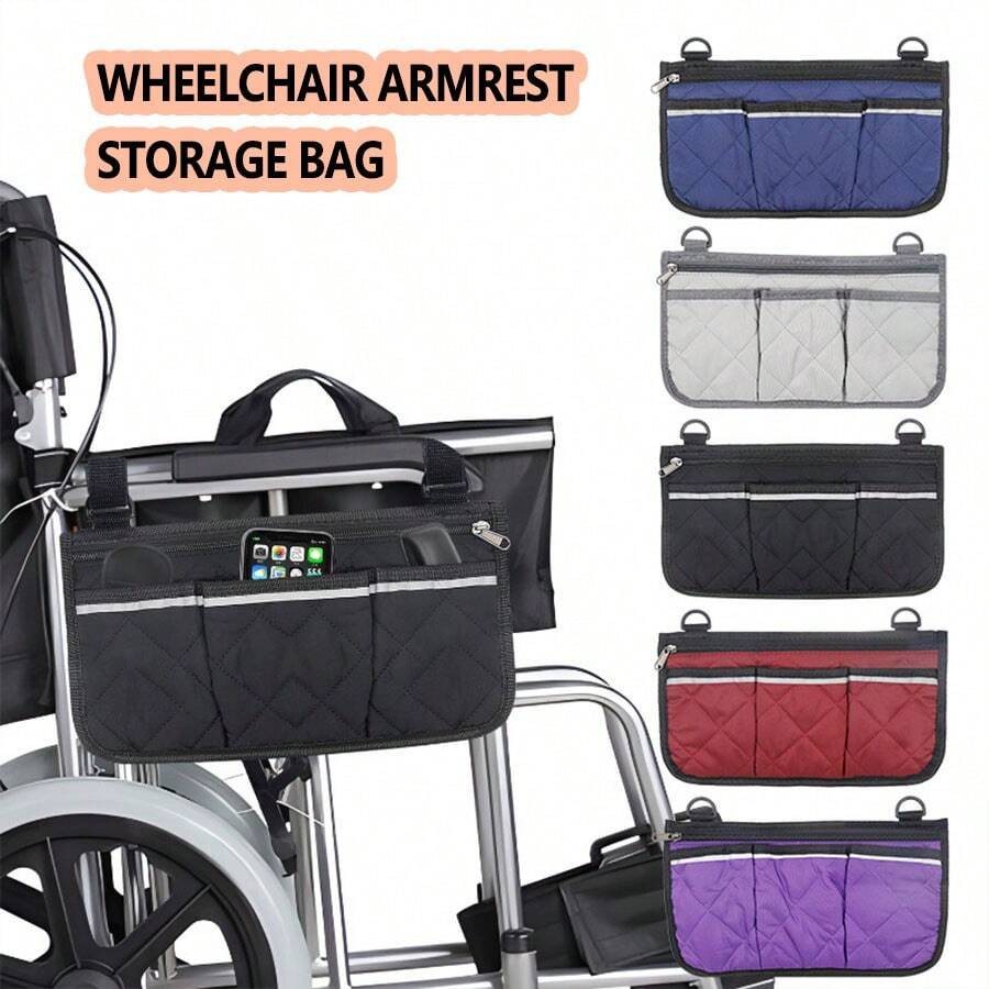 Electric/Manual Wheelchair Armrest Side Storage Bag, Multi-Function Wheelchair Multi-Pocket, Portable Folding Wheelchair Storage Hanging Bag For Go Out - Multicolor - View 1