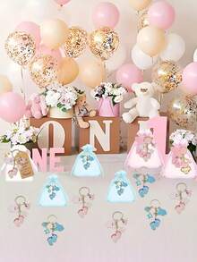 1 件卡通婴儿脚印钥匙扣，蓝色/粉色奶瓶，逼真的婴儿配件，适合婴儿派对和沐浴