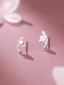 Pendientes de botón de flor de camelia de plata de ley 925 con pequeña piedra de circonia, diseño minimalista, adecuados para uso diario, regalo para mujeres, novias, madres, Día de San Valentín