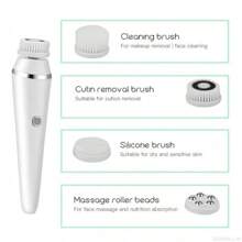 Cepillo de limpieza facial recargable, exfoliante y masajeador eléctrico facial para una limpieza en profundidad con 3 velocidades ajustables y resistente al agua. Incluye 4 cabezales de cepillo Whitez001