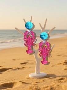 Pink Snail Brincos de acrílico com pingente de lagosta rosa fofos - Brincos pendurados com miçangas artesanais divertidos para o verão para mulheres, brincos chamativos, joias para festas na praia, acessórios de férias, presente exclusivo para ela, brincos artesanais inspirados na natureza, joias da moda primavera-verão, brincos de Natal para mulheres, presente para meninas e casais, brincos chamativos, brincos de joaninha de acrílico, brincos de inseto fofos para mulheres