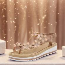 Women's Open Toe Rhinestone Ankle Strap Flat Sandals Add Sparkle To You Open-Toe Flat Sandals Featuring A Rhinestone H-Sandra - 裸體 - 查看 2