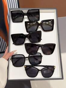 6 件超大混合框架黑色组合眼镜，经典简约百搭装饰眼镜，轻巧便携，百搭经典款式，节日送礼的理想之选 - 彩色 - 查看 5