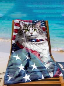 1 Stück patriotisch bedrucktes Katzen Mikrofaser Strandtuch, extra große Decke, super saugfähiges Badetuch, geeignet für Reisen, Schwimmbad, Schnorcheln, Surfen, Yoga, Camping, verschiedene Größen, Strandaccessoire Strandutensilien