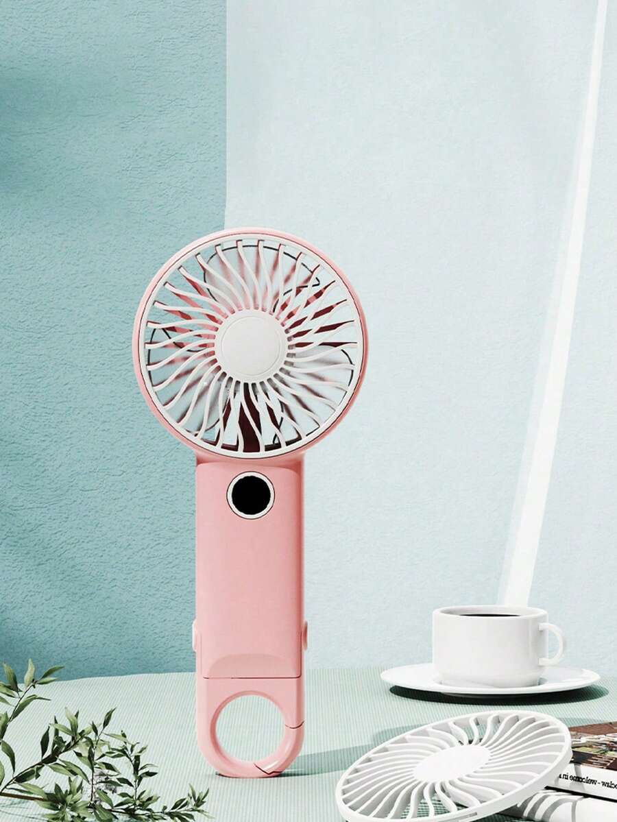 500mAh Lithium Battery, USB Charging, Handheld Fan, Portable Fan, Digital Display Folding Fan, Mountain Climbing Buckle - Multicolor - View 1
