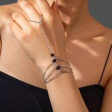 1pc Fashionable Vintage Black Wheel Bead Multi-Layer Rings Chain Bracelet