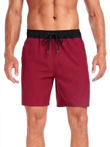 Summer New Fashion Solid Color Men Shorts Polyester Digital Printing Large Size Flat Angle Men Swim Trunks Gym Shorts For Men Soaking In Hot Springs Men's Beach Shorts With Milk Silk Lining - Burgundy - View 6