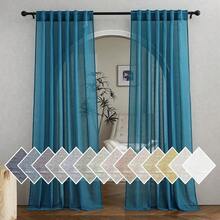 Nuevas cortinas de lino sintético verde pavo real de 240 cm de largo, con bolsillo para varilla y cinta oculta, cortinas de tejido de lino que filtran la luz para la sala de estar, 2 paneles, Ancho 132cm x Largo 240cm - Verde pavo real 52 ancho x 95 largo (paquete de 2) - Ver 1