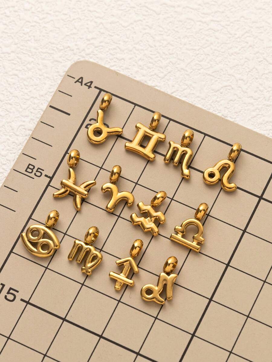 1pc不锈钢复古时尚博主小巧精致十二生肖项链吊坠，适合DIY创意项链、手链、耳环、包链、钥匙扣，镀18K金，防水防汗，适合日常使用，是送给老婆、妈妈、闺蜜的创意吊坠 - 金色 - 查看 1