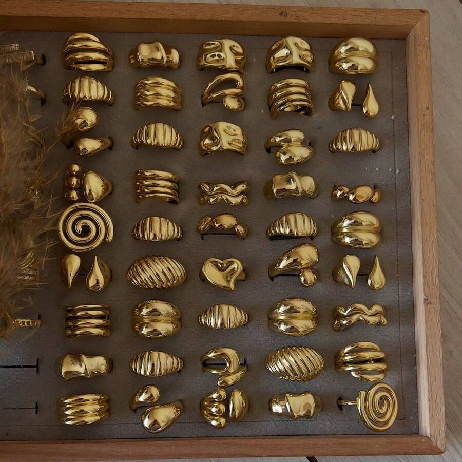 Set de 9 anillos metálicos geométricos aleatorios, joyería para mujer