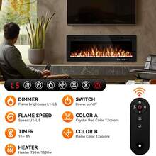 50Inch Electric Fireplace Inserts Ultra - Thin 750/1500W Electric Fireplace Heater Freestanding Wall Mounted Or Recessed With Adjustable Multicolor Flame And Timer - US B Type Plug(110-127V) - View 7