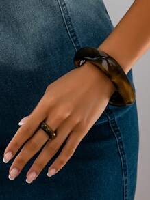2er Set modische & elegante weiße/braune/schwarze Armreif & Ring aus Acryl, geeignet für Frauen zum Tragen bei Partys, Abendessen, Hochzeiten, als Geschenk