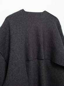 DEEKA Autumn/Winter New Women's Clothing - Slouchy Scarf Poncho Style Round Neck Long Sleeve Short Knitted Cardigan Jacket - Dark Grey - View 10