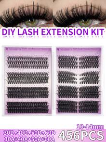 40D-100D Faux Mink Eyelashes, 456/432 Pieces/Cluster, 0.07mm D Curl, 10-14mm Mixed Natural Style 3D Russian Thick Individual Eyelash Extensions, Makeup Tools - D - 查看 2