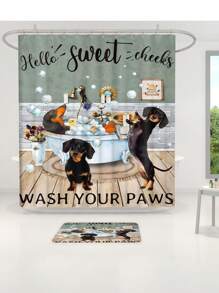 1pc/4pcs Funny Dogs Dachshund Shower Curtain Set Including Shower Curtain With 12 Plastic Hooks, Bathroom Non-Slip Mat, Toilet U-Shaped Mat, Cover Mat Vintage Animal Pets Cute Hilarious Modern Home Decor Bathroom Accessories Back To School