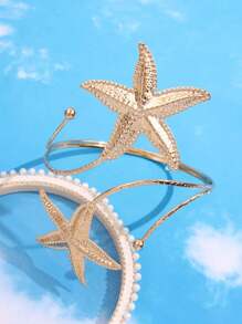1pc Summer Beach Resort Style Luxury Casual Elegant Golden Starfish Arm Cuff For Women, Suitable For Daily Outfit, Beach Holiday