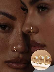 1pc S925 Sterling Silver CZ Nose Ring Body Jewelry, Women's Size 6mm/8mm/10mm