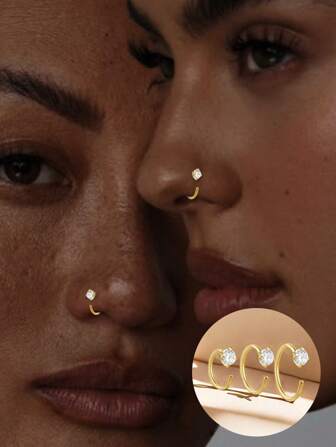 1 Pc S925 Sterling Silver CZ Body Jewelry Piercing Nose Ring Hoop For Women 6mm 8mm 10mm