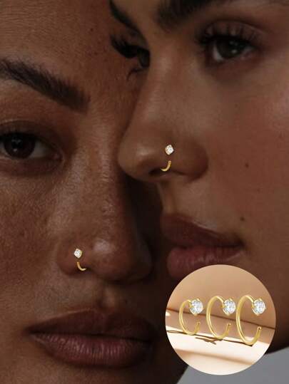 1 Pc S925 Sterling Silver CZ Body Jewelry Piercing Nose Ring Hoop For Women 6mm 8mm 10mm