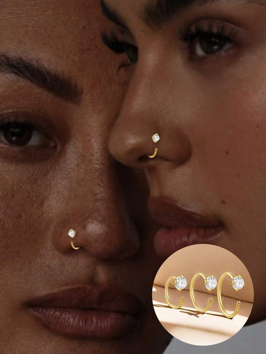 1pc S925 Sterling Silver CZ Nose Ring Body Jewelry, Women's Size 6mm/8mm/10mm