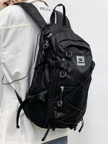 Unisex Lightweight Outdoor Mountaineering Backpack, Fashion Contrast Color Multi-Pocket Zipper Student Schoolbag, Large Capacity Drawstring Travel Backpack, Outdoor Camping Backpack, Men's Hiking Sports Water-Resistant Travel Bag Back-To-School Season Holiday - Multicolor - View 11