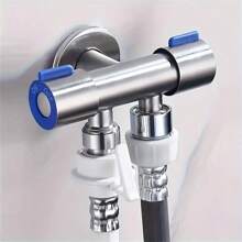 Vanne d'angle à trois voies à double commande, 1 entrée 2 sorties, vanne d'angle de robinet, noyau en laiton en acier inoxydable 304, valve à trois voies compagne des toilettes 1/2", connecteur de tuyau divisé multifonctionnel facile à installer, convient pour le lave-linge, le robinet mural de salle de bain, le connecteur de pomme de douche