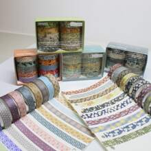 10 rotoli/scatola Nastro adesivo decorativo con animali carini, motivi geometrici, texture semplici, ideale per confezioni regalo, decorazione di album di ritagli e materiale scolastico, adatto per il fai da te e la decorazione. Forniture scolastiche, per il rientro a scuola