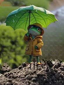 1pc 2D Cute Frog Garden Logo - Durable Animal Theme Outdoor Garden Decoration, Yellow Raincoat And Green Leaf Umbrella Design, Multi Functional Floor Mounted Outdoor Decoration, Suitable For Christmas, Teacher's Day, Thanksgiving Gifts, Fun Tadpole Garden Decoration, Lightweight Weather Artwork, Seasonal Decoration, Exclusive For Nature Enthusiasts,