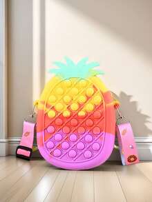 1pc New Pineapple Shaped Silicone Zipper Closure Stress Relief Pouch, Crossbody Bag & Coin Purse, Suitable For Birthday Gift & Commuting - A - View 3