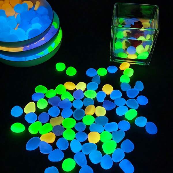 200 قطعة من الأحجار الصناعية المضيئة في الظلام من الراتنج، أحجار إضاءة زخرفية للحديقة الخارجية والمناظر الطبيعية، إكسسوارات مبدعة للصنع بنفسك، مقاومة للماء والسقوط، متعددة الألوان، مناسبة لحوض السمك والفناء والمسار في ليلة الهالوين