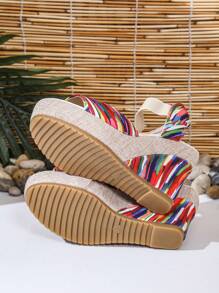 2024 New European Women Platform Wedge Sandals, Outdoor Versatile One-Strap Slides, Sexy Floral Print Beach Casual Slippers, Comfortable Open Toe Shoes, Green Floral Elevated Petite Shoes