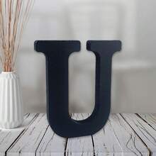Local Delivery-- 4 Inch Black Wood Letters Unfinished Wood Letters For Halloween Decorative Standing Letters Slices Sign Board Decoration For Craft Home Party Projects (A) - U - View 1