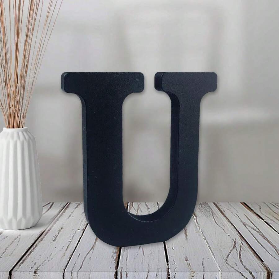 Local Delivery-- 4 Inch Black Wood Letters Unfinished Wood Letters For Halloween Decorative Standing Letters Slices Sign Board Decoration For Craft Home Party Projects (A) - U - View 1