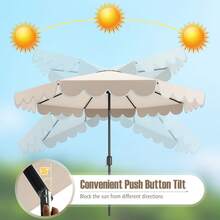 Lifezeal 10 FT Patio Umbrella With Crank Tilt Adjustment Ruffles Vented Top 8 Ribs - 米色 - 查看 7