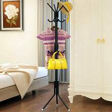 Floor Standing Coat Rack With Multiple Hooks - Sturdy Metal/Wooden Stand For Coats, Hats, Jackets & Umbrellas - Modern Design For UK Entryways