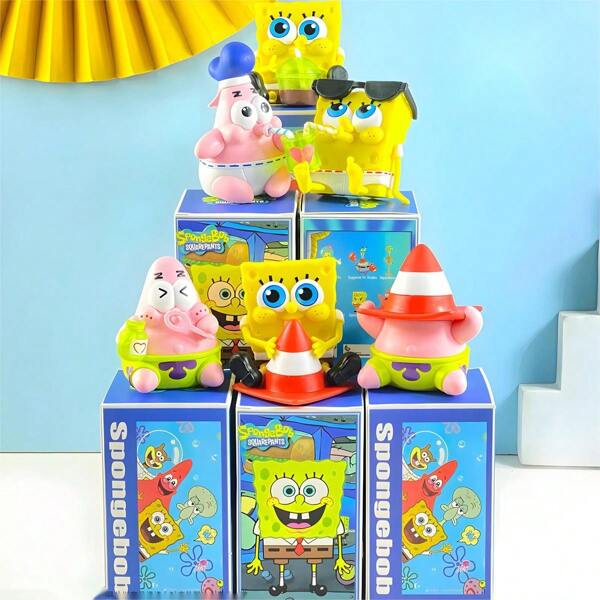 SPONGEBOB 1 علبة خداع سبونج بوب قوارير مربعات أشكال رسوم متحركة أصدقاء رائعون سلسلة ديكور مكتب رقيق ، شكل مبتكر (طراز عشوائي)